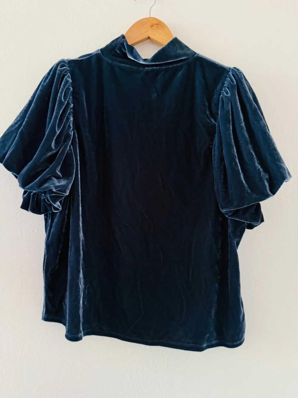 Free People Claudia Velvet Puff Sleeve Top Blouse Outerspace Blue Large